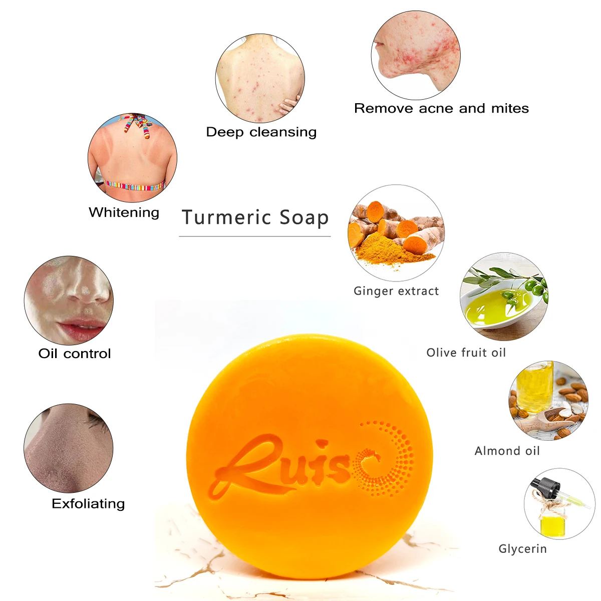Hot sale products Wholesale Organic Raw Face Anti-acne Whitening Body Wash Tumeric Ginger Handmade Soap
