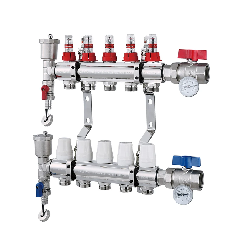 water manifold brass plastic manifold gauge digital with flowmeter & bracket for heating system