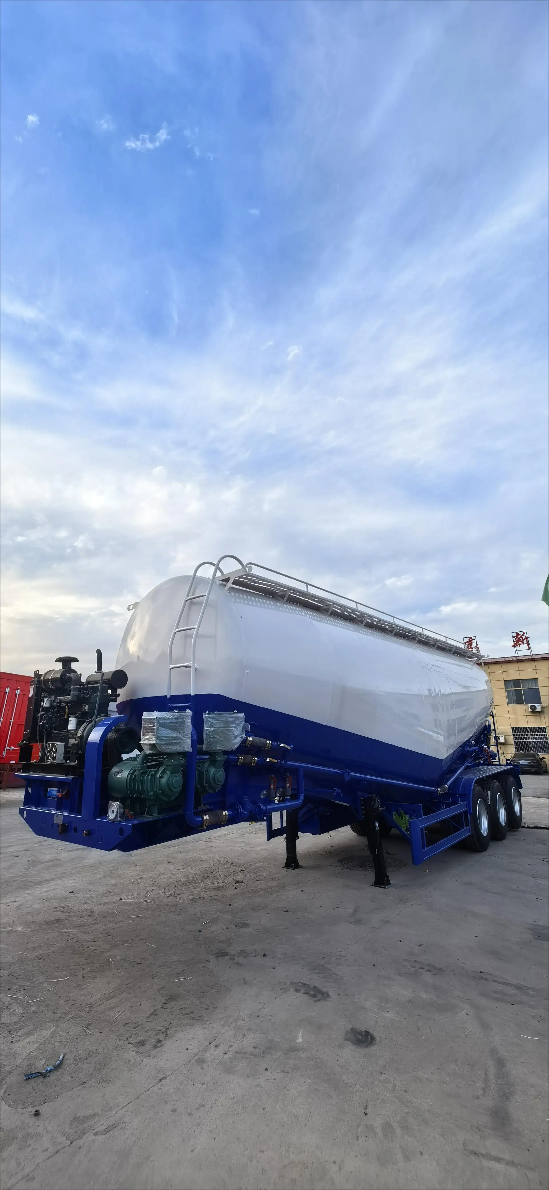 CIMC heavy duty 3 axis 35-45 cubic with diesel engine and air compressor spring suspension bulk cement powder tank semi trailer