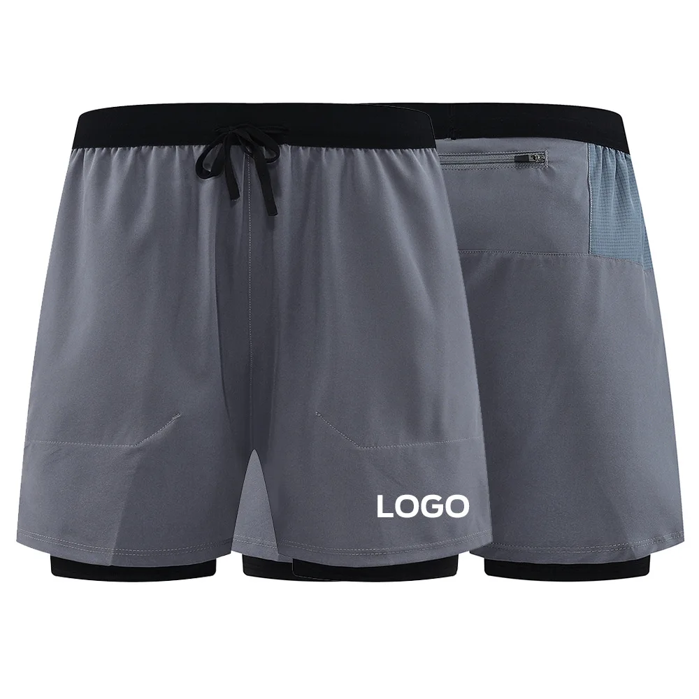 New Design 2 In 1 Bodybuilding Shorts Mens Athletic Shorts Active Wear Men Quick Dry Gym Shorts With Zip Pocket