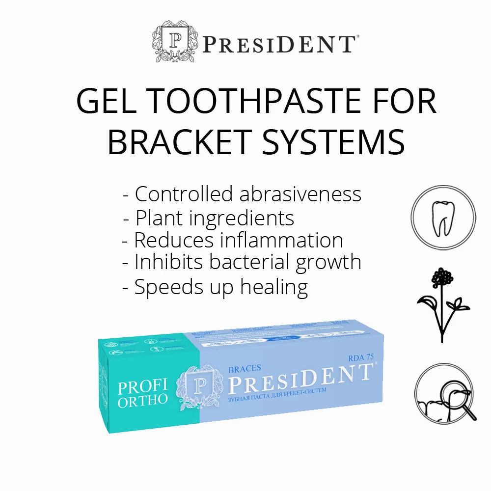 Toothpaste PRESIDENT PROFI ORTHO Braces (75 RDA) 50 ml healthcare products distributor required