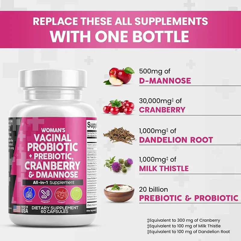 Premium Quality Oem Health Care Products Probiotic Capsule With  Vitamins/ D-Mannose/ Cranberries For Ladies