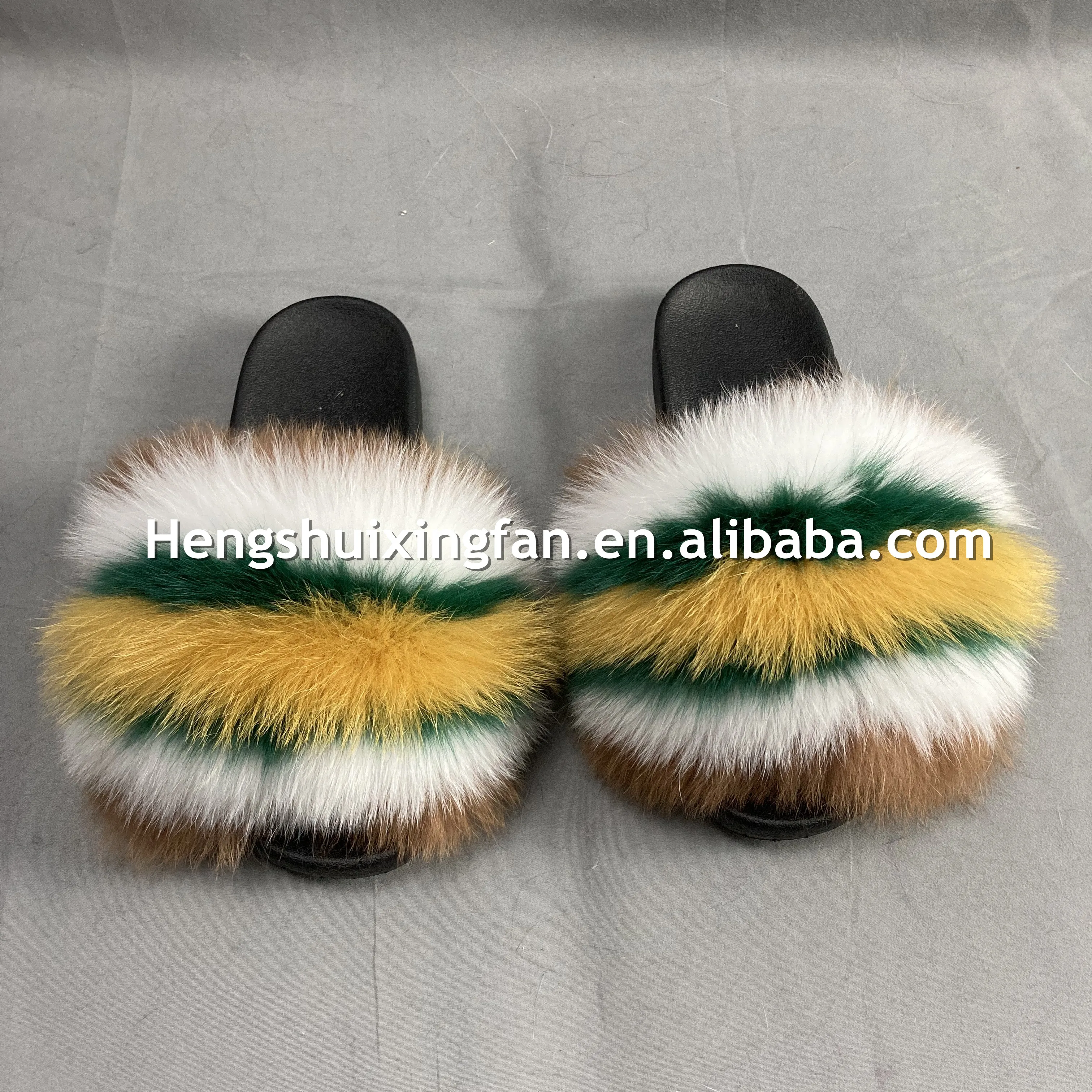 Women home furry fox  fur sliders shoes wholesale/ sandal fur