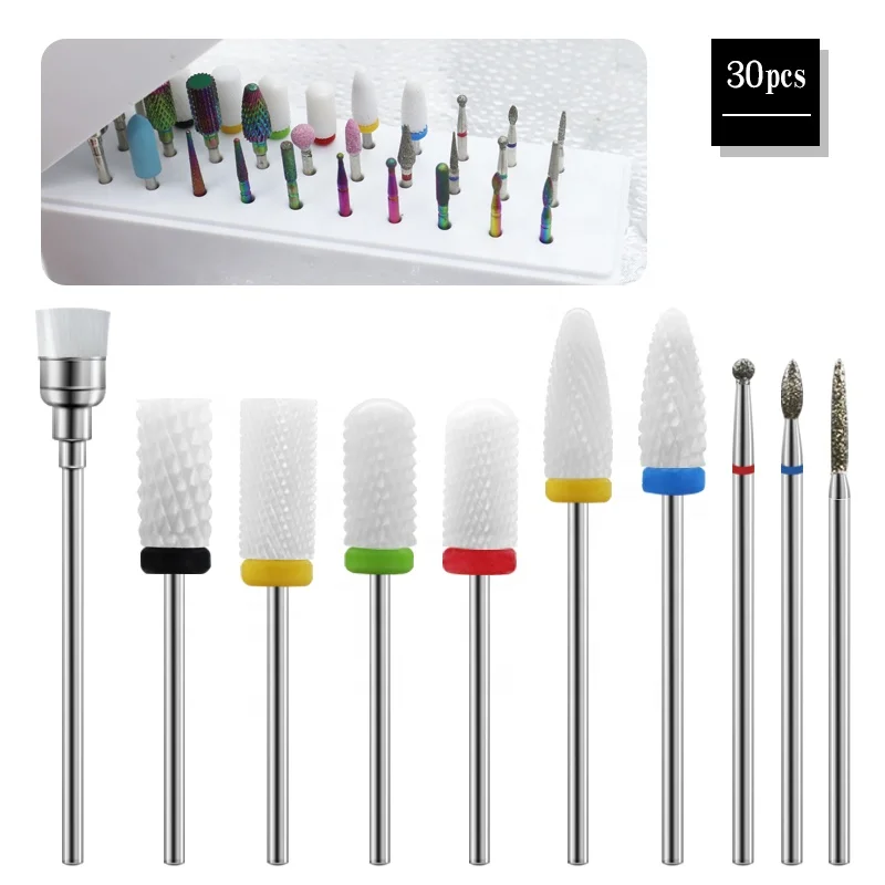 30 Pcs Sets  Nail Drill Bit  Diamond 5 in 1 Tapered Drills