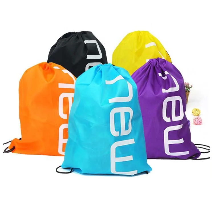 OEM Customized Logo Waterproof Drawstring Bag Gym Polyester Nylon Draw String Backpack for Sports