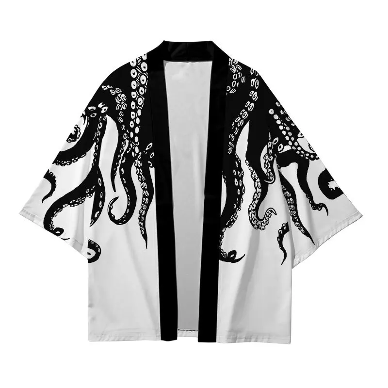 Plus Size XXS-6XL Octopus Print Loose Japanese Streetwear Cardigan Women Men Harajuku Haori Kimono Cosplay Top Shirts Yukata
