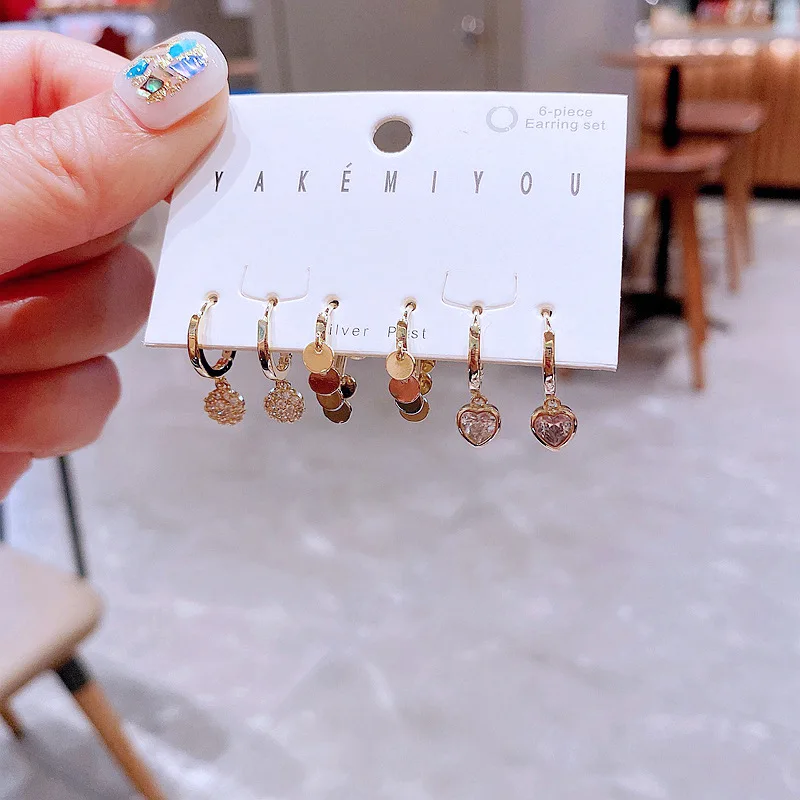 Trendy Earrings Jewelry Heart Shape Zircon Pendant Hugging Earrings INS Fashion Gold Tassel Earrings Sets For Multiple Piercings