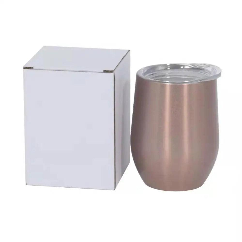 12 oz wholesale  custom double wall stemless stainless steal vacuum insulated egg shape glass wine tumbler with straw