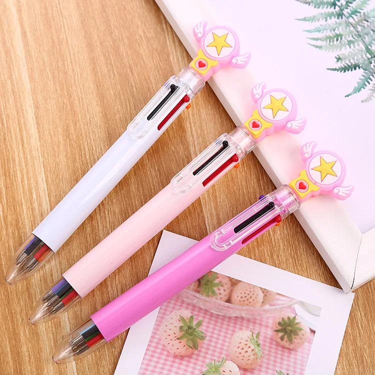 Custom Logo Promotional 0.5mm 6 In 1 Multicolor Ink Ball Point Pen Multi Function 6 In 1 Color Pen For School Office Supply
