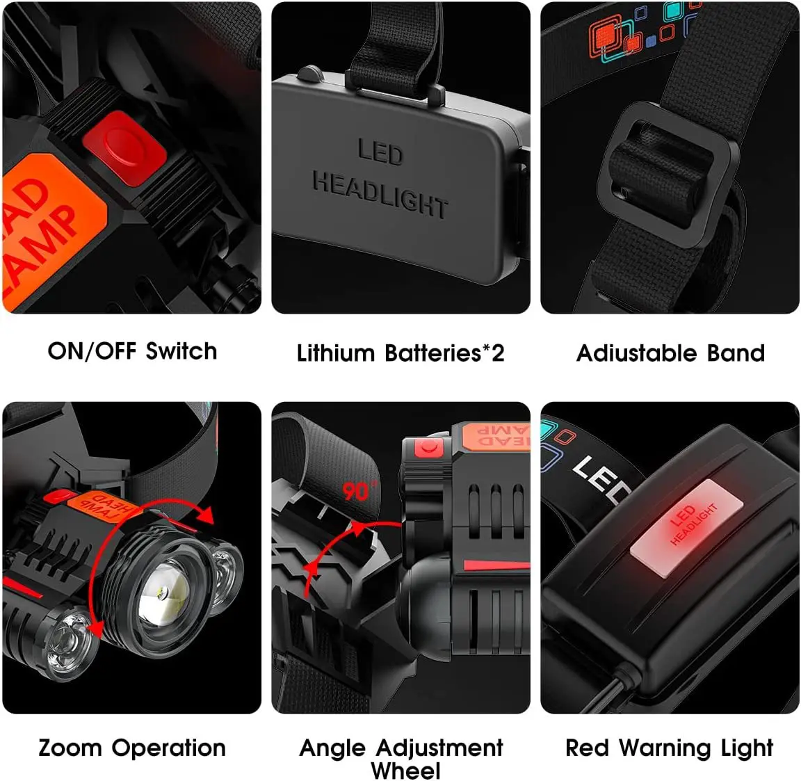 Newly Upgraded Popular LED Strong Light Rotating Zoom Aluminum Alloy Type-C Charging Zoom Headlight