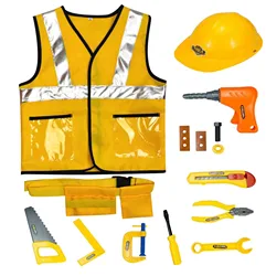 Kids Toddler Construction Worker Costume Builder Outfit Kit Career Role Play Toy Set  Dress Up