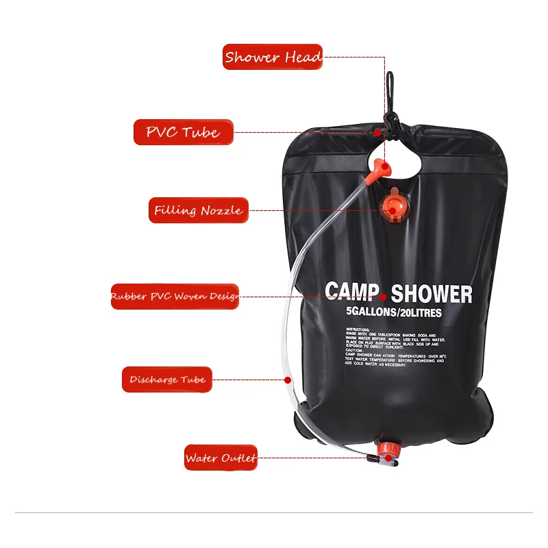 OEM/ODM custom logo foldable shower bag outdoor camping 20 litre camping shower bag for men women