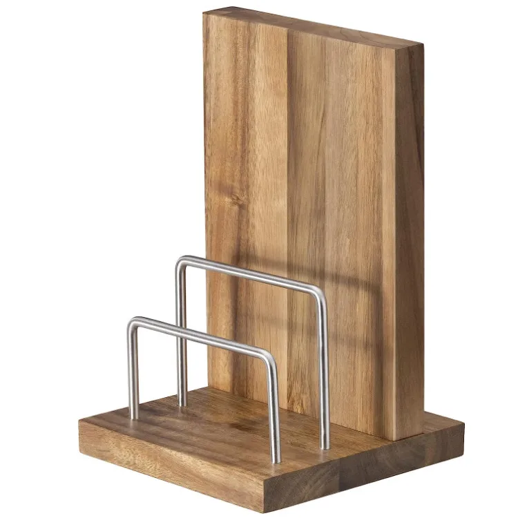 Magnetic Knife Block Without Knives Acacia Wood Stand For Kitchen Counter Space Saving Storage Knife Block