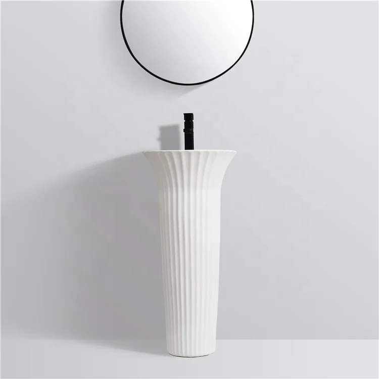 European Stylish Wash Basin Ceramic Sanitary Wares Modern Pedestal Basin for Bathroom