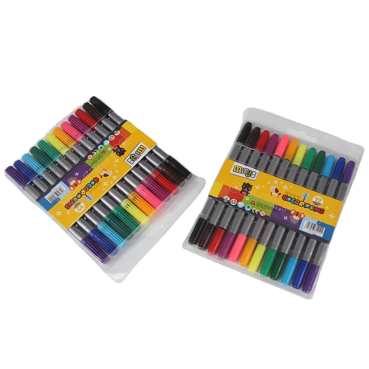 12 Colors Washable Non-toxic Double Headed Felt Tip Fiber Student Kid Art Water Color Pen Twin Marker