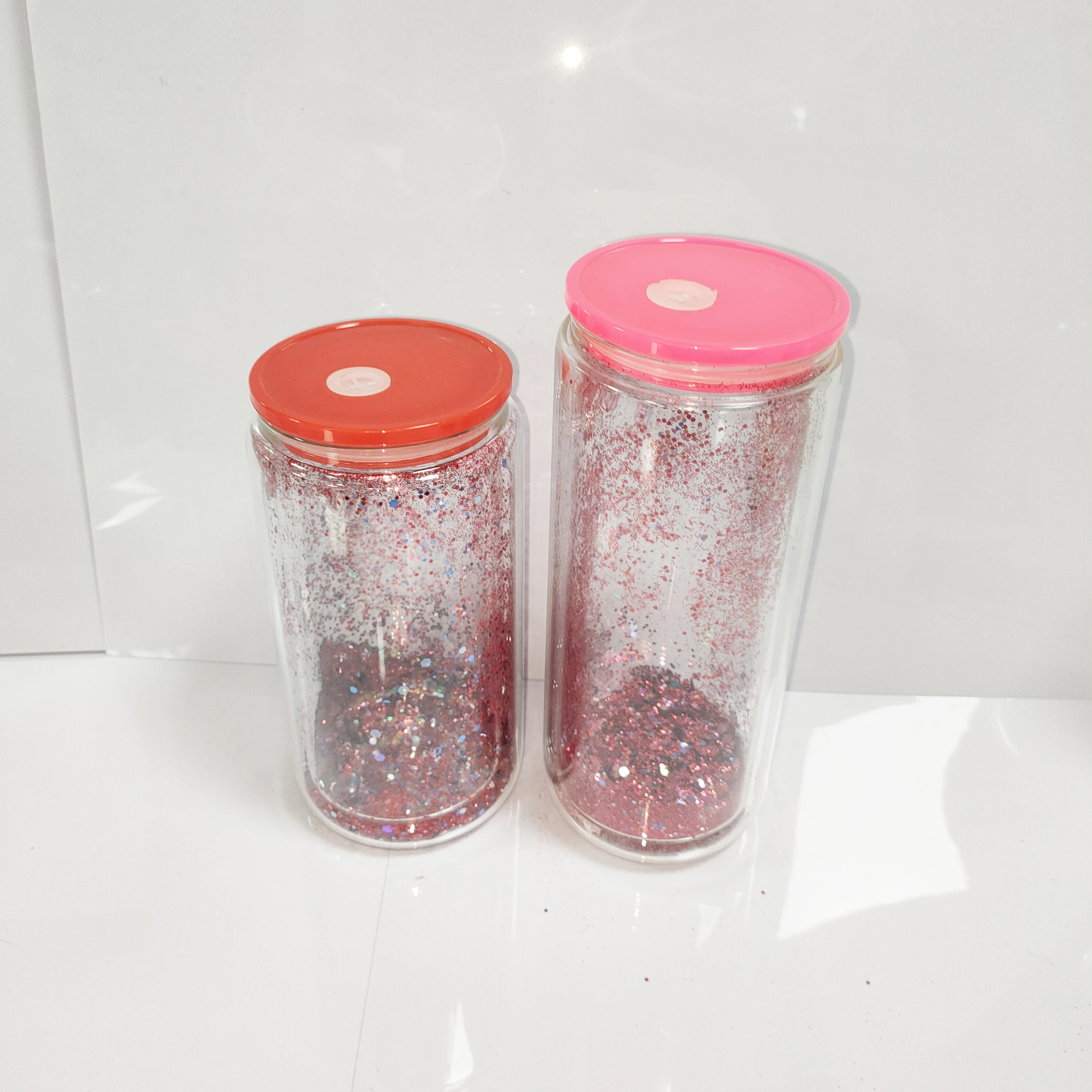 hot sales sublimation 16oz 20oz double wall Pre drilled snow globe libby Glass can cup tumbler with colorful plastic lids