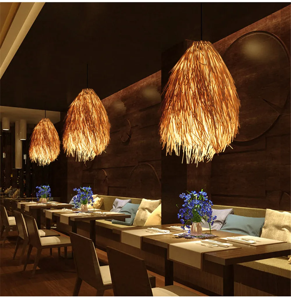 Art design modern handmade japanese rattan hand woven chandelier