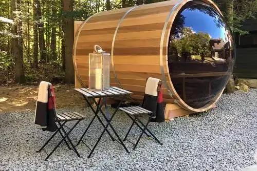 Hot selling Outdoor panoramic luxury red cedar wooden barrel sauna room