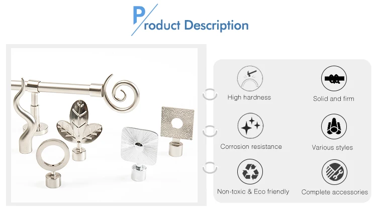 Factory Direct Curtain Accessories Pole Finials Arrow Curtain Rod Finials Aluminium Curtain Rod Set