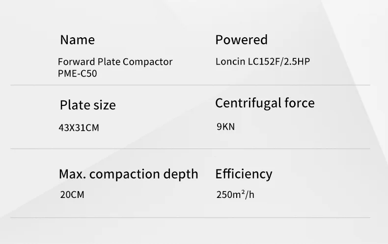 PME-C50 Portable 9KN Road Pavement Central Machinery Efficient Compaction Vibrating Plate Compactor