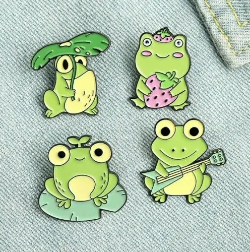 Frog enamel pins book cute brooches bag clothing lapel badge animal custom metal clothing labels