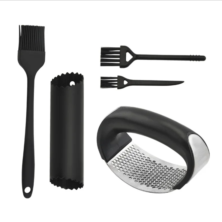 5 pcs Stainless Steel Garlic Presses,L-Arc Shape Design Garlic Crusher With Silicone Tube Garlic Kneader And Clean
