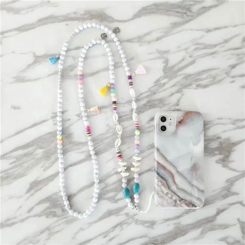Special Offer! Ins Net Red Color Tassel Silver Beaded Long Mobile Phone Strap Handmade Turquoise Beads  Phone Accessories