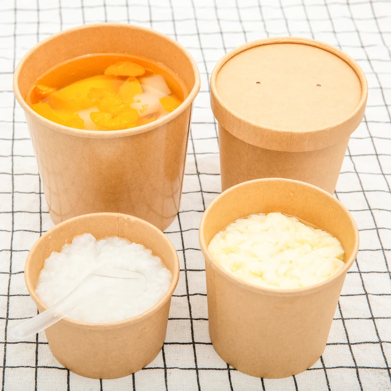 Custom Printing Disposable kraft paper soup Cup Take away food packing container white paper bowl salad bowl