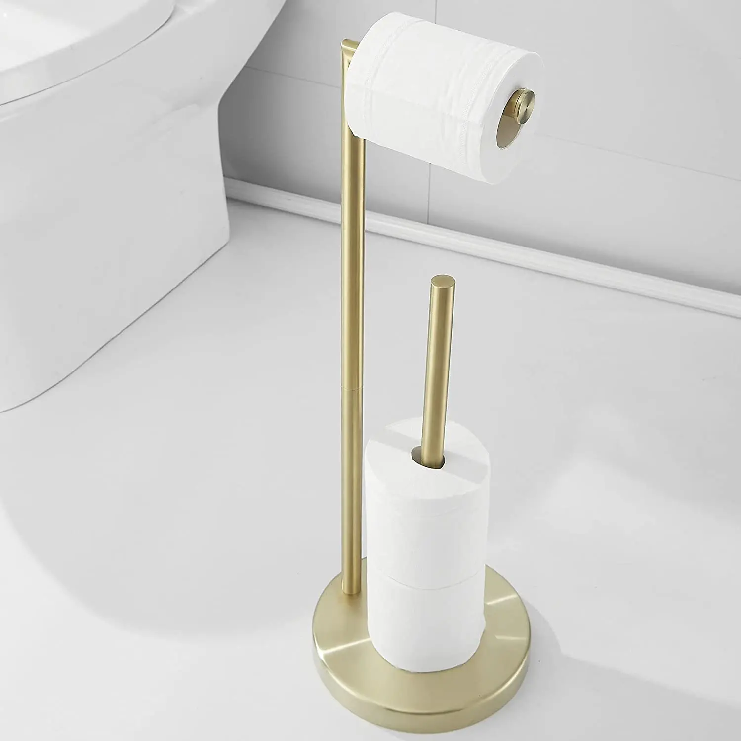 Free Standing Bathroom Toilet Paper Holder Stand With Reserve Area Has Enough Space For Jumbo Roll