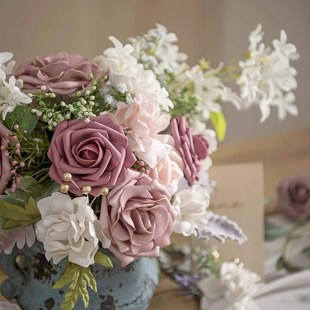 wholesale real touch roses artificial white flowers ivory foam gardenia flower for centerpiece wedding