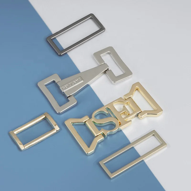High Quality Custom Logo Zinc Alloy Brass Metal Rectangle Buckle Interlock Joint Straps Sling Other Bag Parts & Accessories