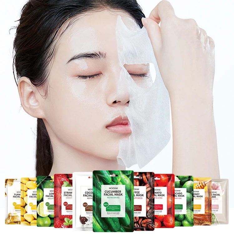 11 Types Skin Care Mascarillas Brighten Strawberry Tumeric Honey Face Mask Sheet Plant Fruit Smooth Hydrating Beauty Facial Mask
