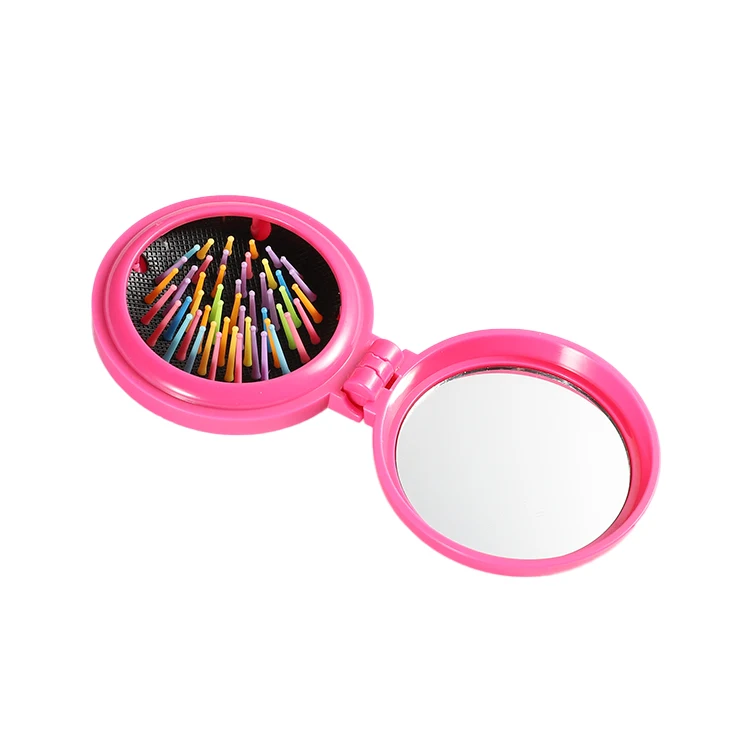 Foldable Plastic Private Label Compact Makeup Mirror Rainbow Mirror Comb Pocket Mirror