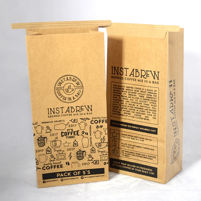 Eco Friendly Side Gusset flat bottom Kraft Paper Tin Tie Coffee Bags For Food Packaging