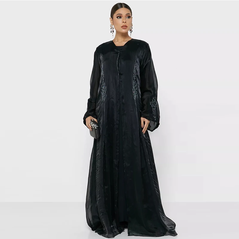 Solid Color Most Beautiful Pretty Cuff Dress Wholesale Turkish Abaya Islamic Clothing Muslim Women  Jubah Cotton