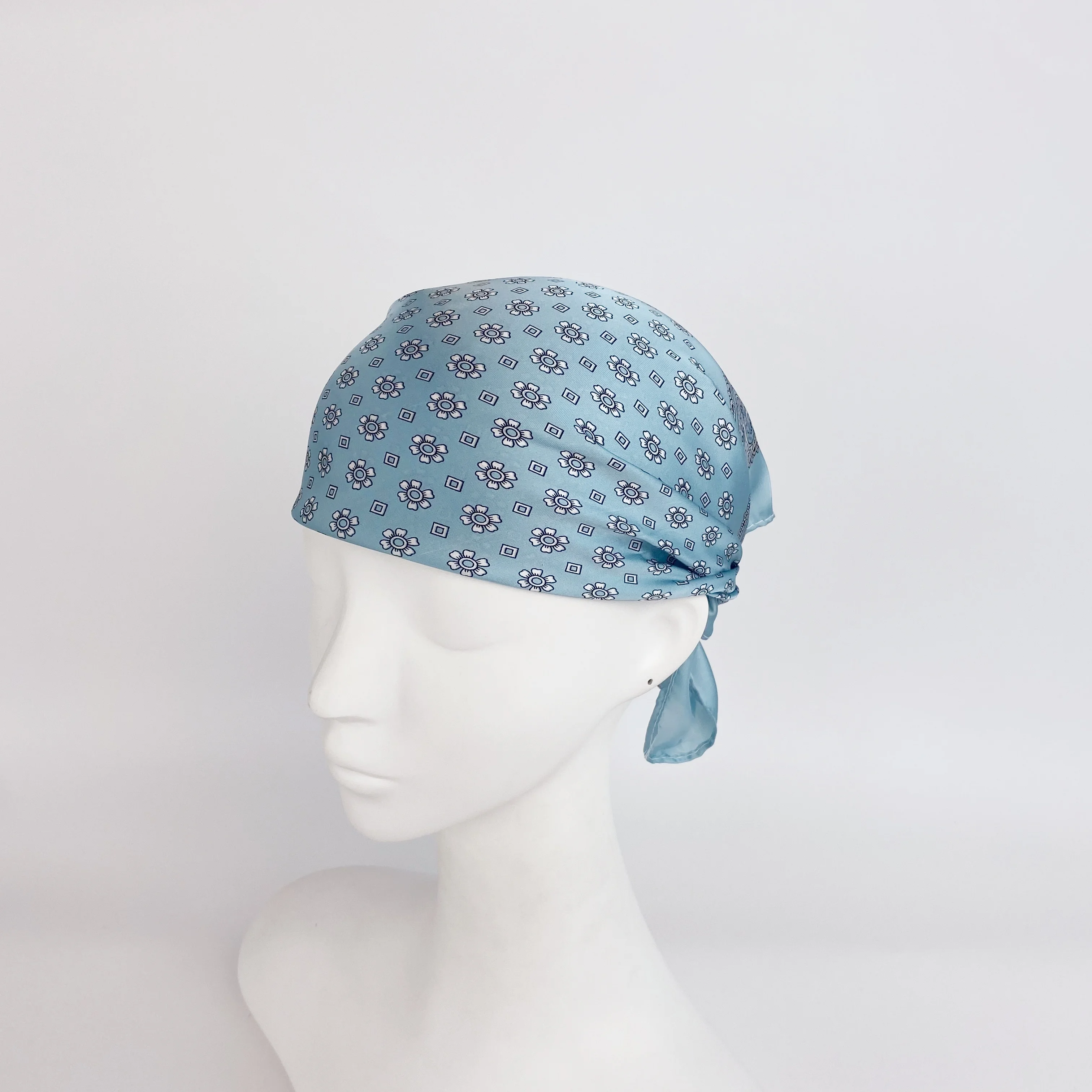 Manufacturer custom logo design digital print stylish Bandana scarves square polyester silk satin head scarf for women