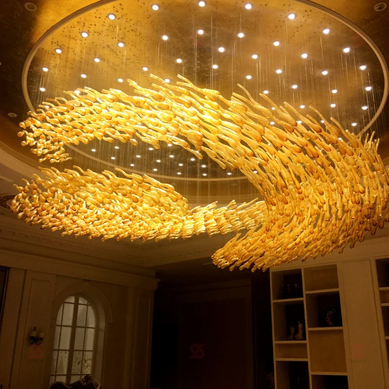 Вестибюль отеля вилла выставочный зал ресторан дизайн сделанный на заказ большой хрустальный стеклянный потолок светодиодная люстра