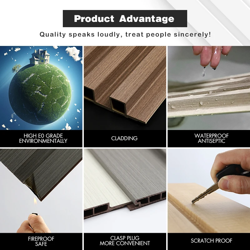 WPC wall panel WPC wooden slats wall decorations for home bamboo charcoal wood veneer