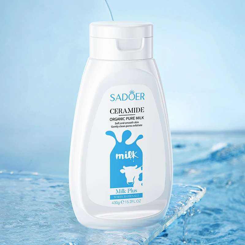OEM SADOER Wholesale Ceramide Milk Whitening Bath Salt Brighten Skin Exfoliating Whitening Body Wash Herbal Body Scrub Bath Salt