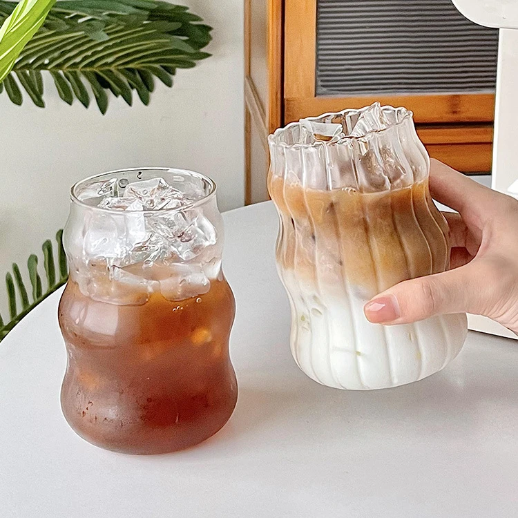 Wholesale vertical stripe glass ice coffee cup drinkware juice glass cup