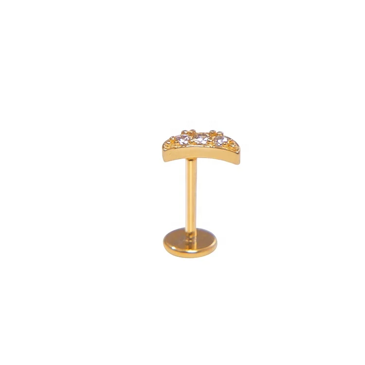 2022 14K Gold Plated F136 Titanium Piercing Threadless Push In Labret Studs