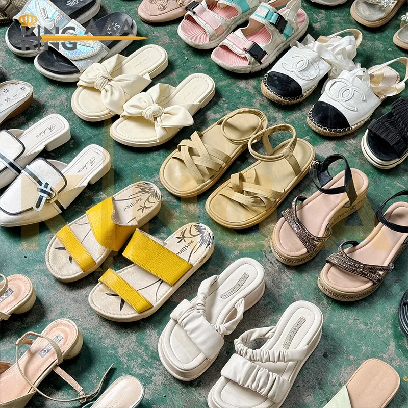 Last model lower high heels gold sandals second hand women shoes