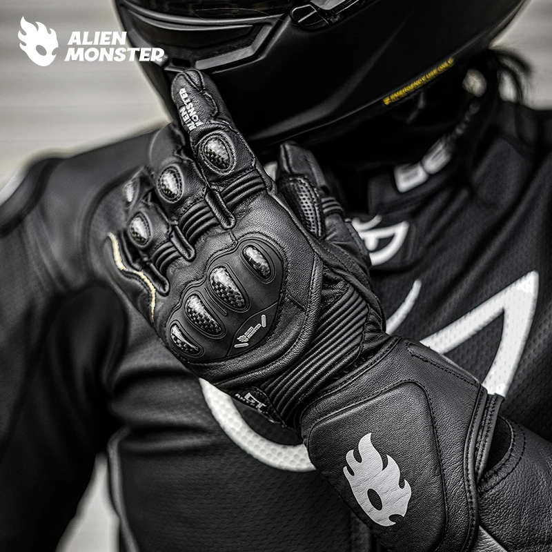 ALIEN MONSTER High Quality Racing Gloves Leather Carbon Fiber Shell Windproof Motorcycle Riding Gloves