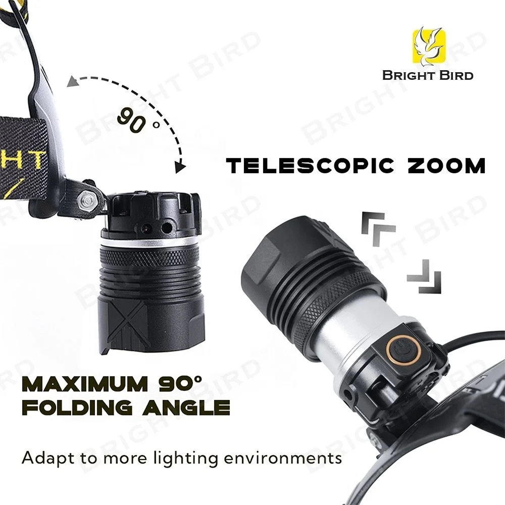 Bright Bird 1200 Lumens Led Work Head Light Adjustable Led Headlamp Flashlight Outdoor Camping High Power Headlamp