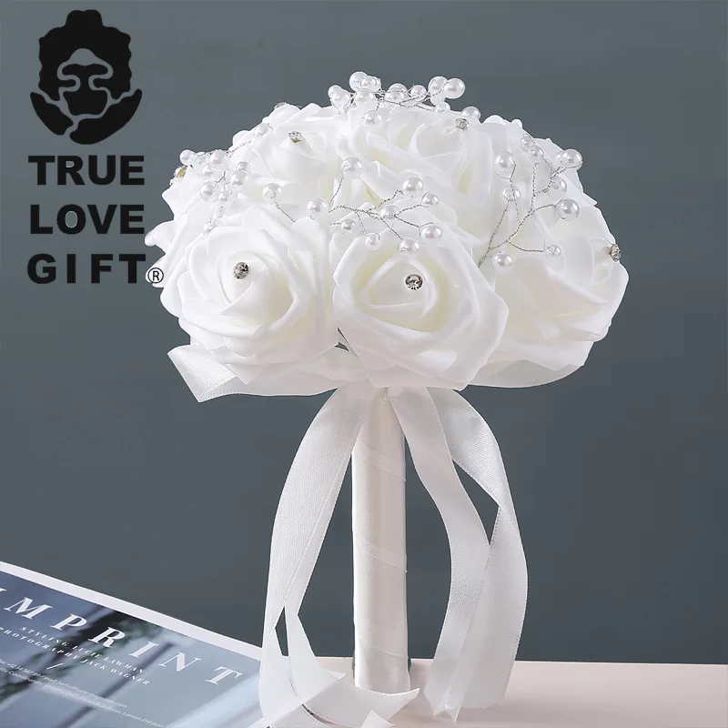 Anniversary Gift Artificial Flowers White Silk Bridal Bouquet Holding Flower Wedding Bouquet for Bride