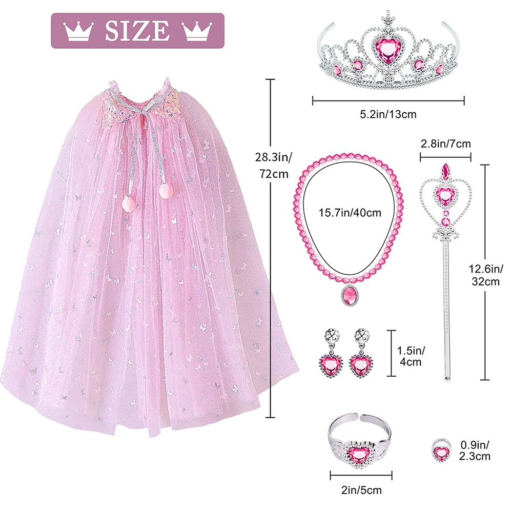 CM054 Wholesale Princess Fancy Dress Girls Sequin Cape Cloak Tiara Crown Magic Wand Necklace Earrings Bracelet Set
