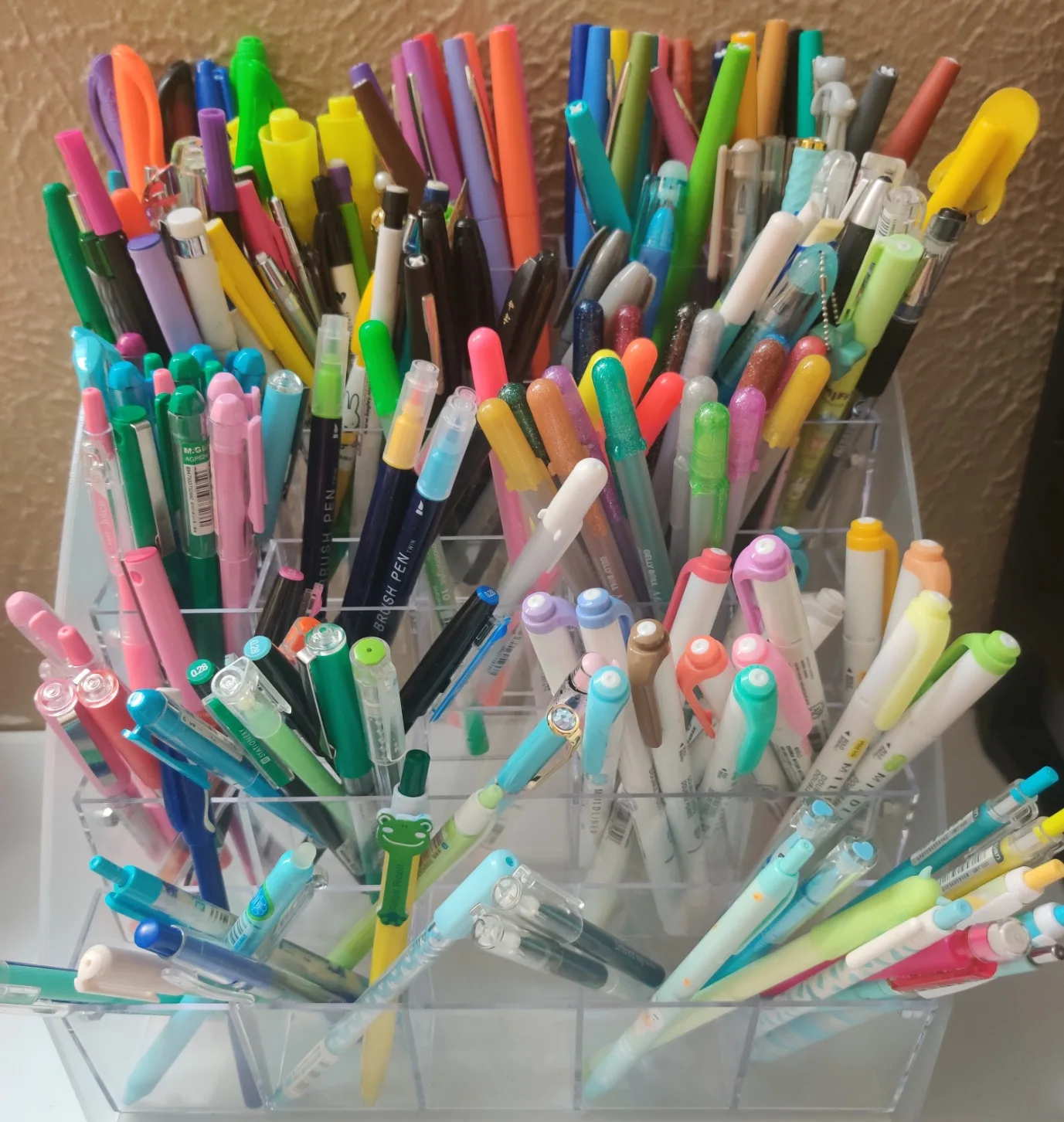 Clear Acrylic Pen holder Stationery Storage Brush Case Desktop Pencil Cup Organizer Display Stand Ladder Storage Display Rack