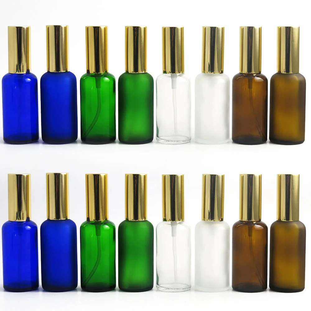 Green Clear Blue Amber Spray Bottle Cosmetic Golden Silver Lid Wholesale Factory Direct Facial Essential Oil Glass Bottle 50m