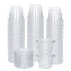1 oz. Plastic Disposable Portion Cups with Lids, Souffle Cups