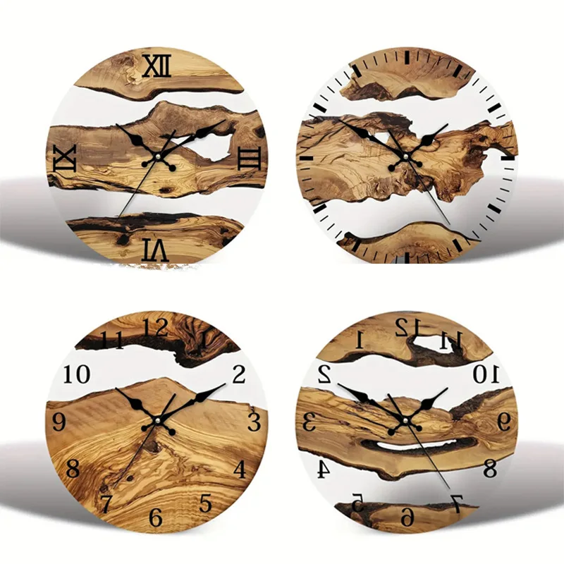 Top Selling Modern Minimalist Style Analog Wall Clock Handmade Epoxy Resin Wood Home Office Decor Living Room Placement Needle